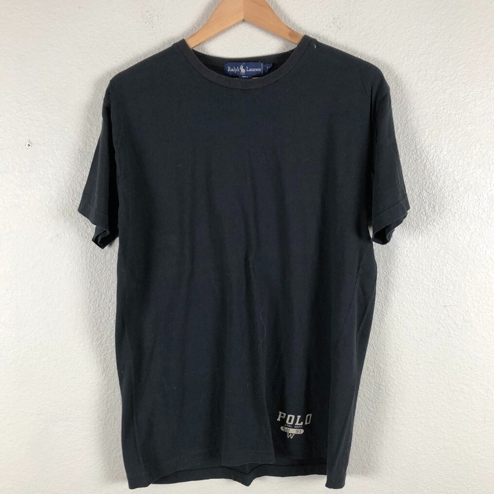 Ralph Lauren Preppy  Shirt Mens Medium Black Cotton Logo Basic Staple Base Layer